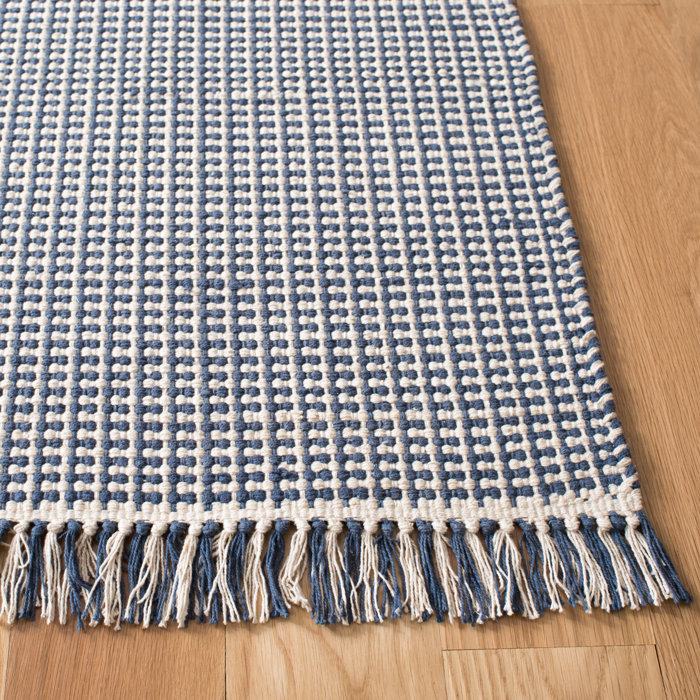 Dakota Fields Bester Handmade Flatweave Cotton Ivory / Navy Rug